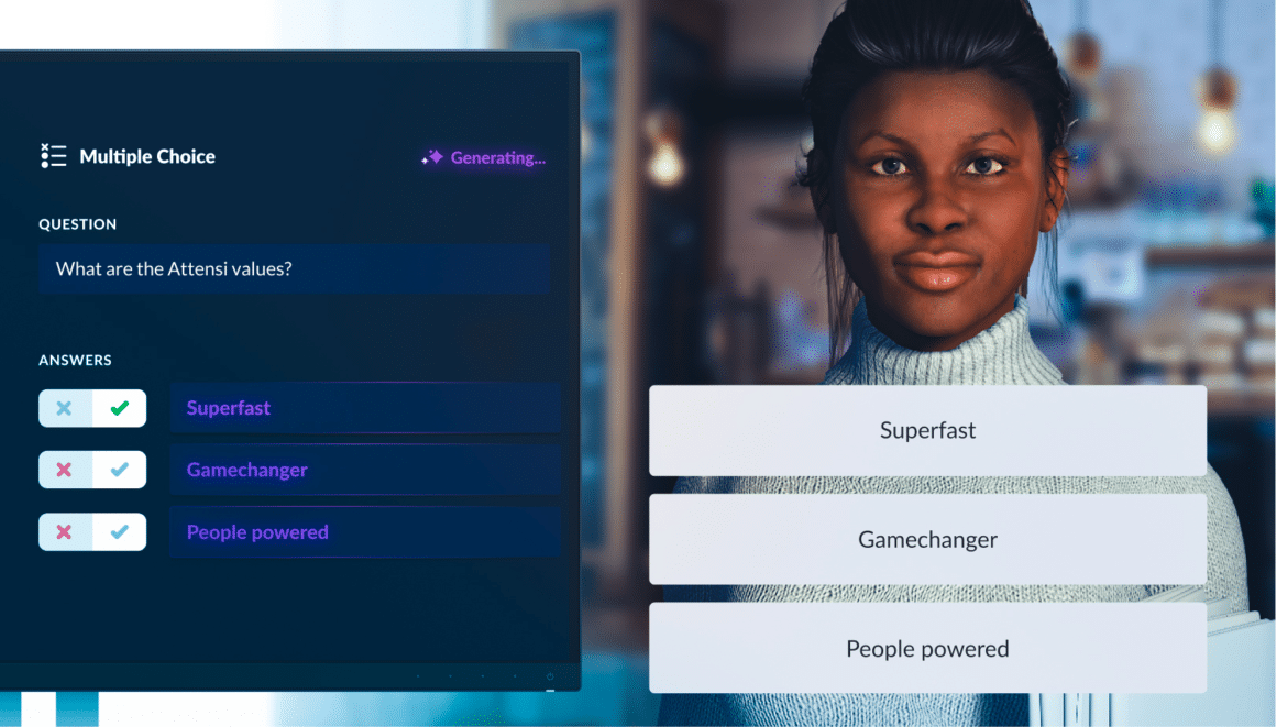 Attensi AI product image avatar and multiple choice question