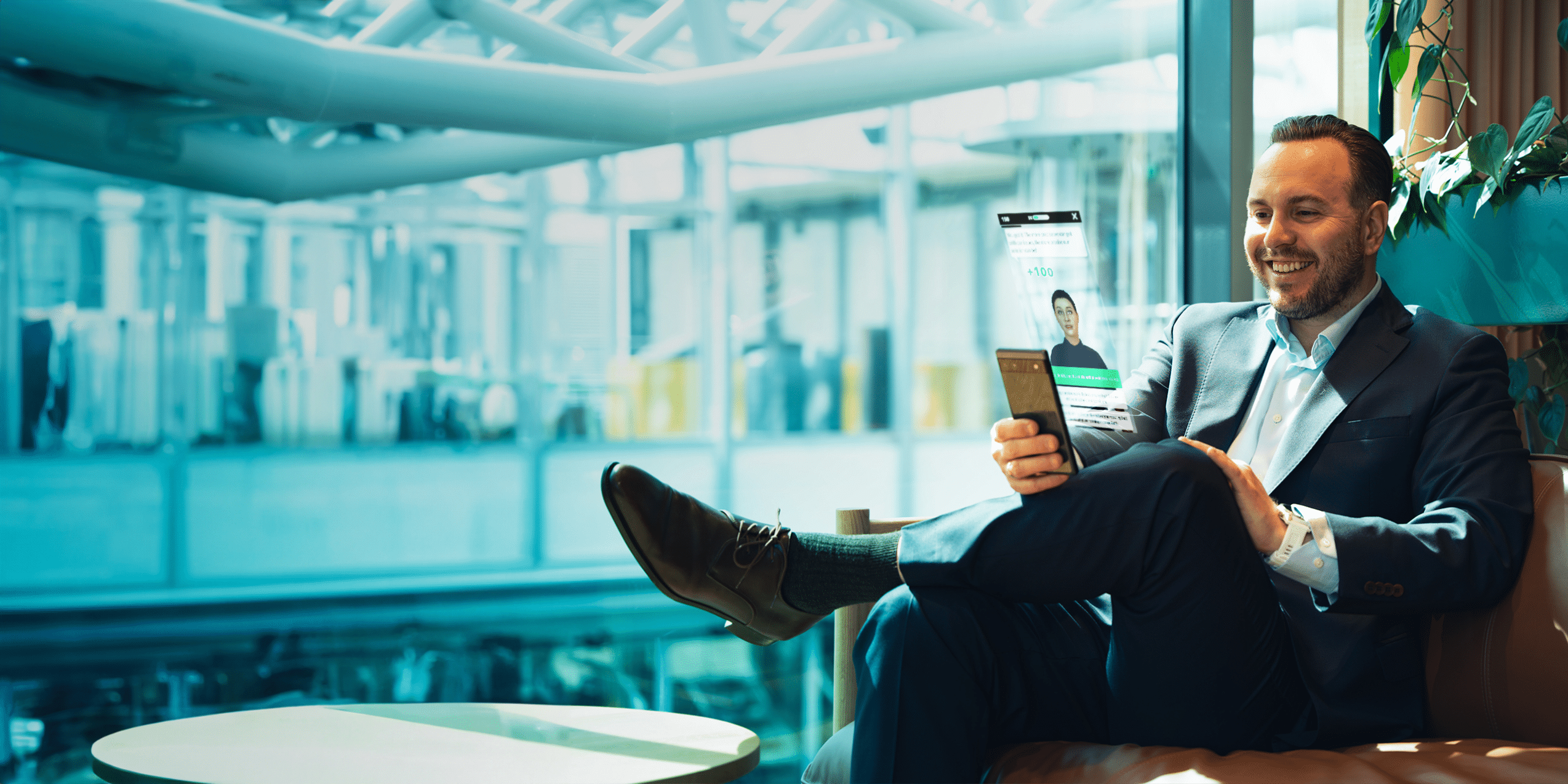 Financial services attensi skills on mobile phone man