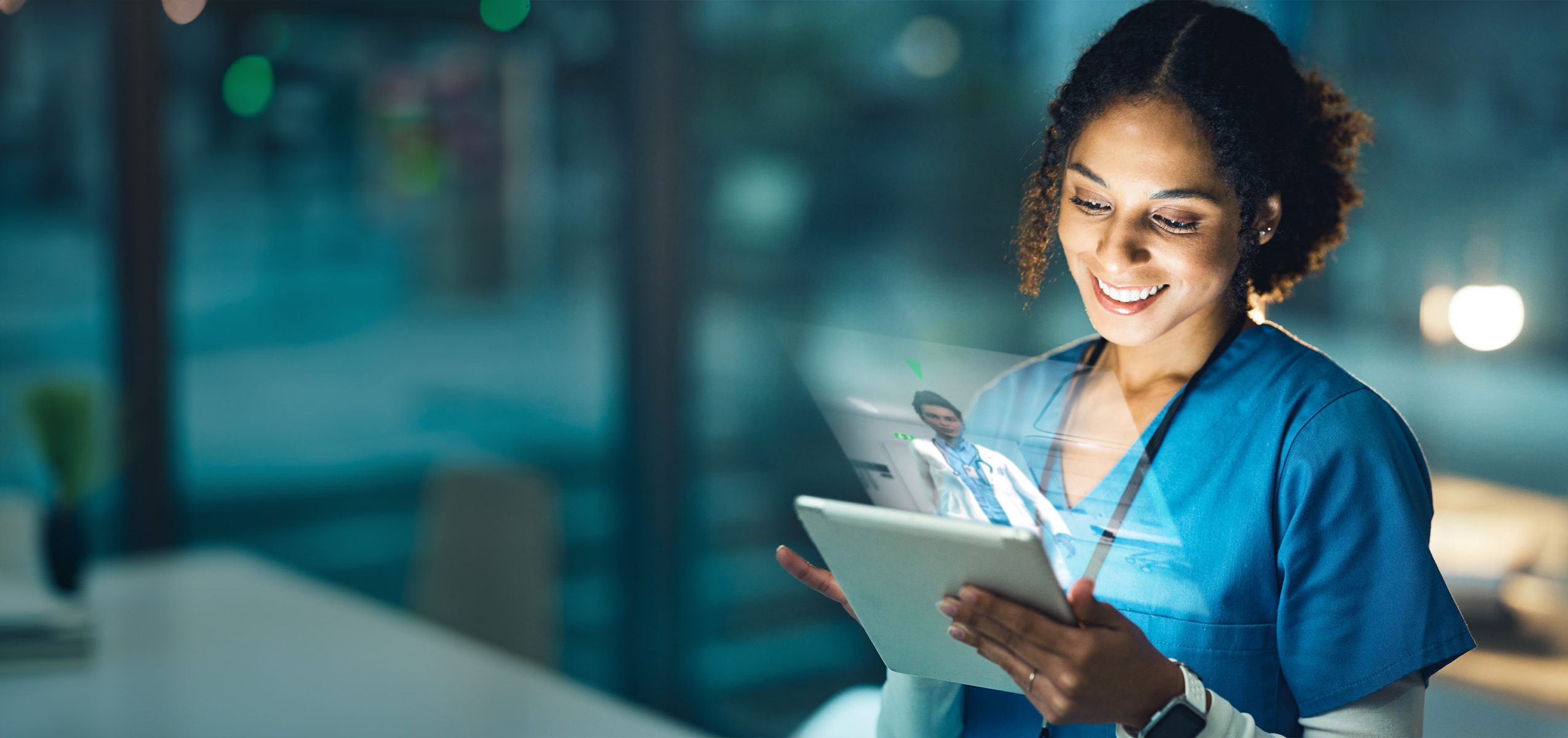 Health care woman playing attensi on ipad