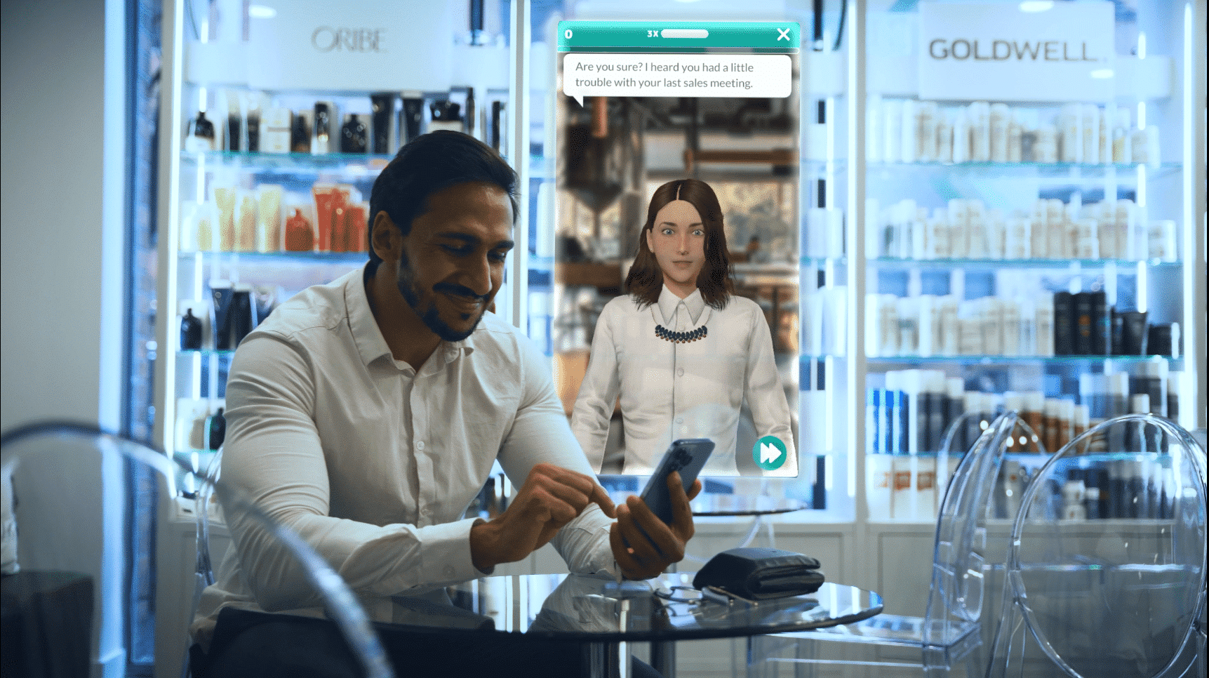 Kao cover photo man playing attensi skills on mobile phone