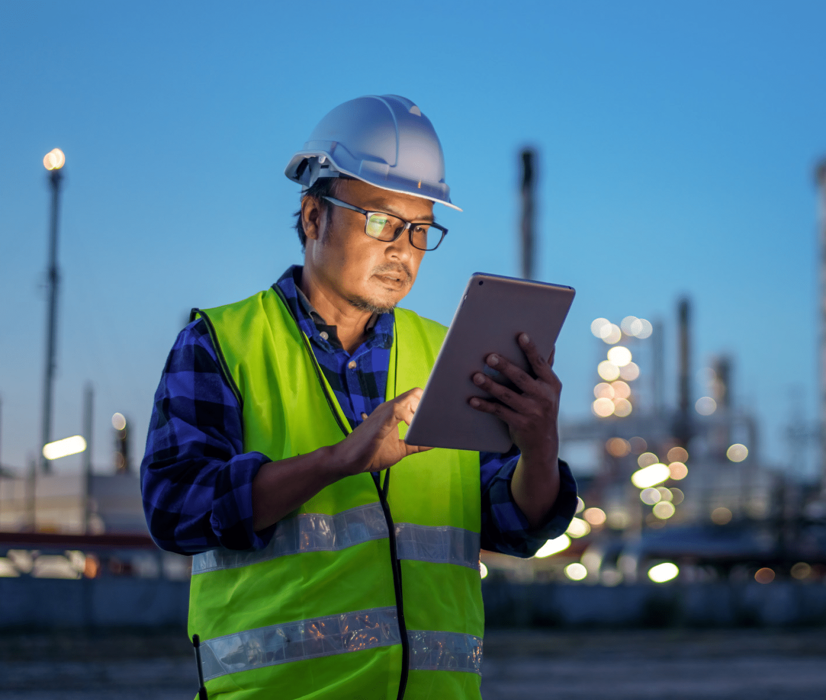 an employee in the energy sector is playing on his ipad